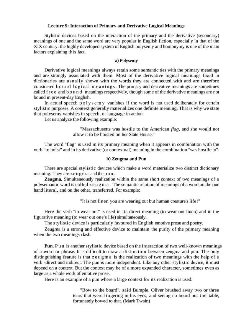 Interaction of Primary and Derivative Logical Meanings