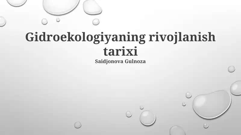 Gidroekologiyaning rivojlanish tarixi
