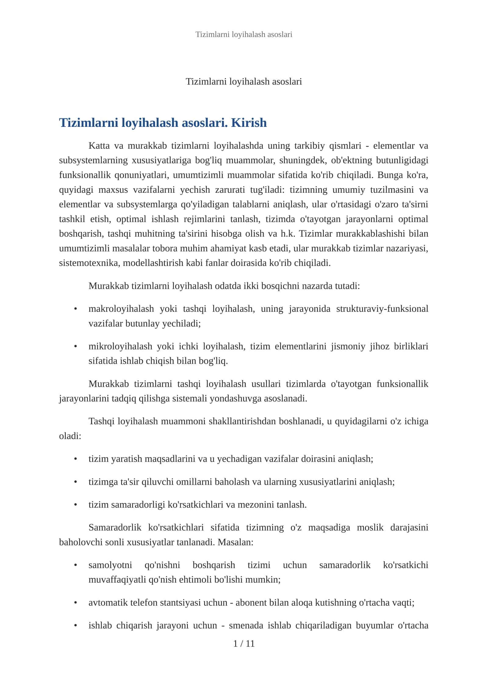 Tizimlarni loyihalash asoslari