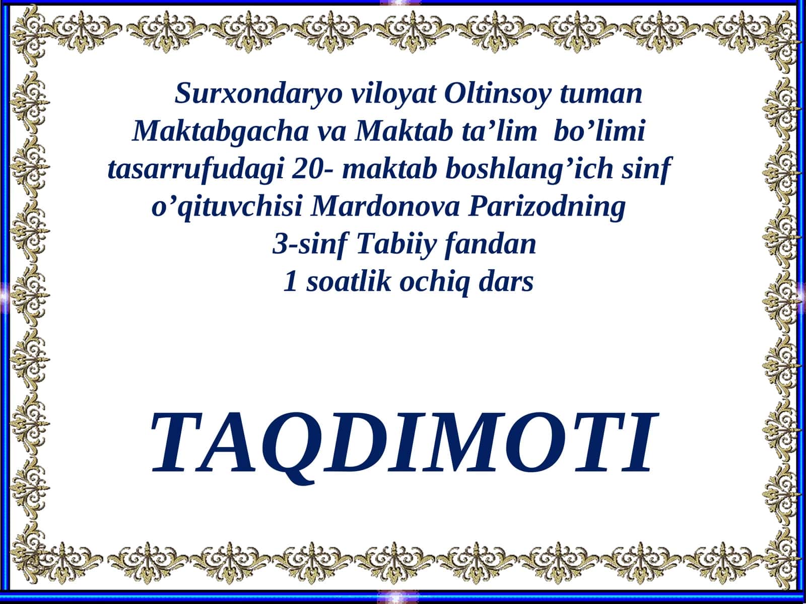 3-sinf Tabiiy fandan 1 soatlik ochiq dars