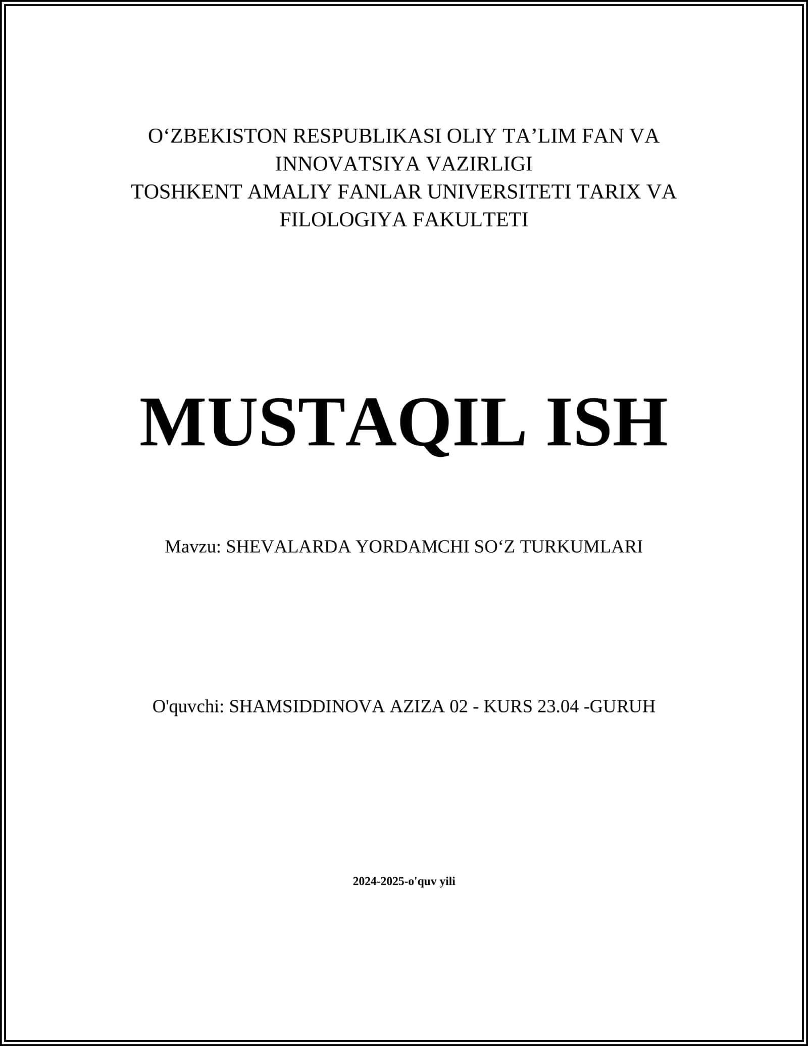 SHEVALARDA YORDAMCHI SOʻZ TURKUMLARI