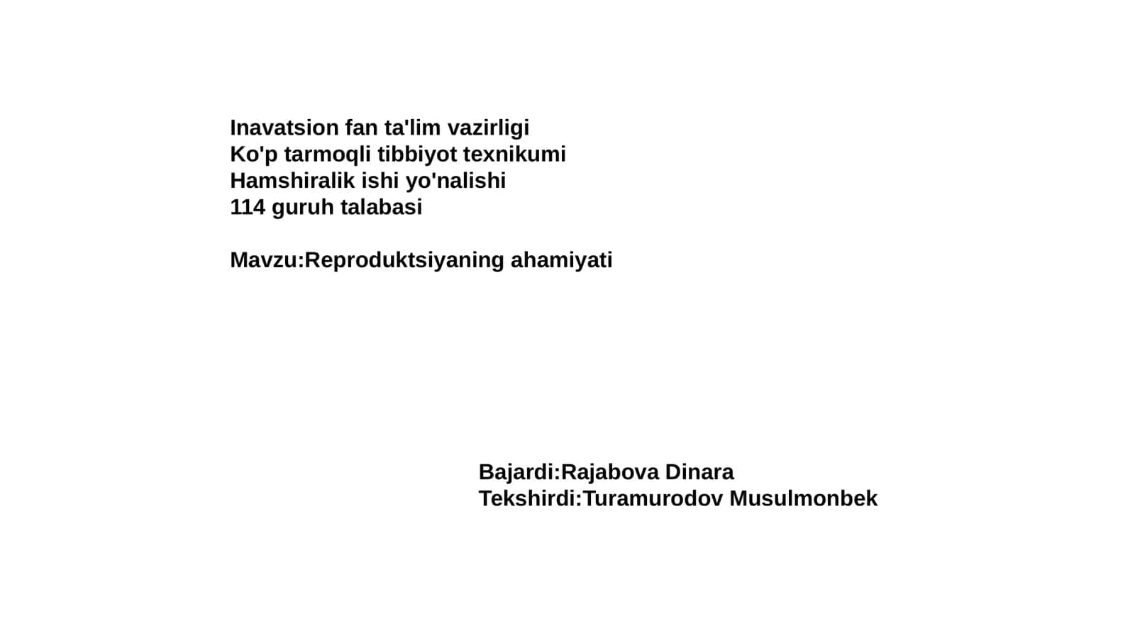 Reproduktsiyaning ahamiyati
