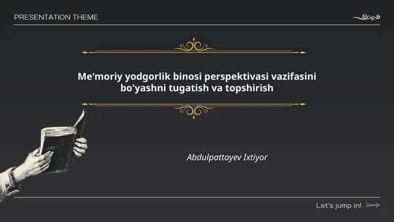 Me'moriy yodgorlik binosi perspektivasi vazifasini bo'yashni tugatish va topshirish