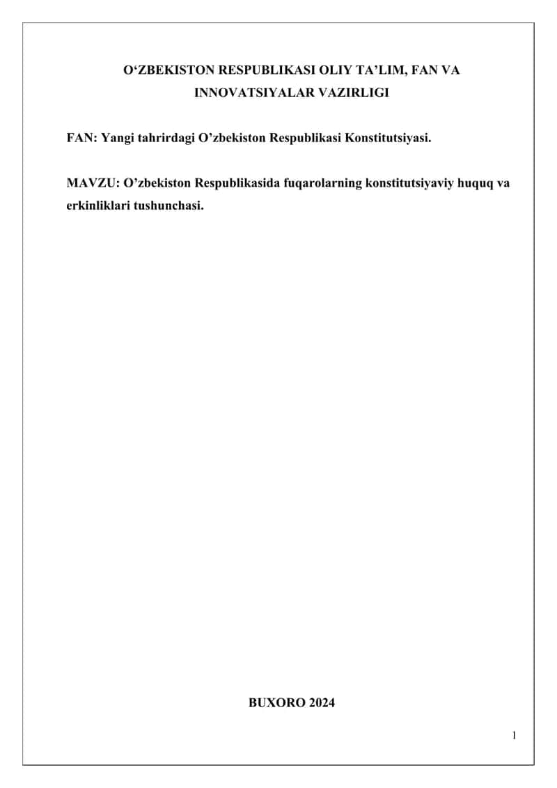O’zbekiston Respublikasida fuqarolarning konstitutsiyaviy huquq va erkinliklari tushunchasi
