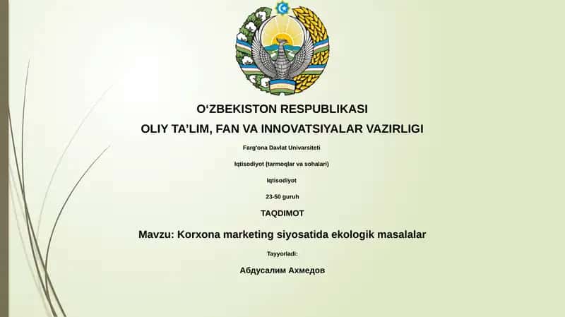 Korxona marketing siyosatida ekologik masalalar