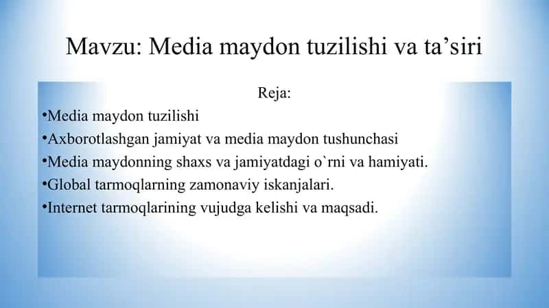 Media maydon tuzilishi va ta’siri