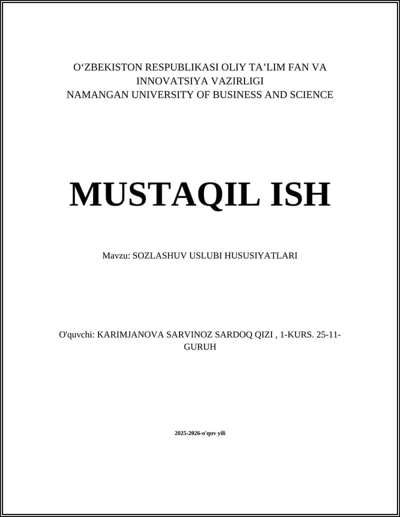 SOZLASHUV USLUBI HUSUSIYATLARI