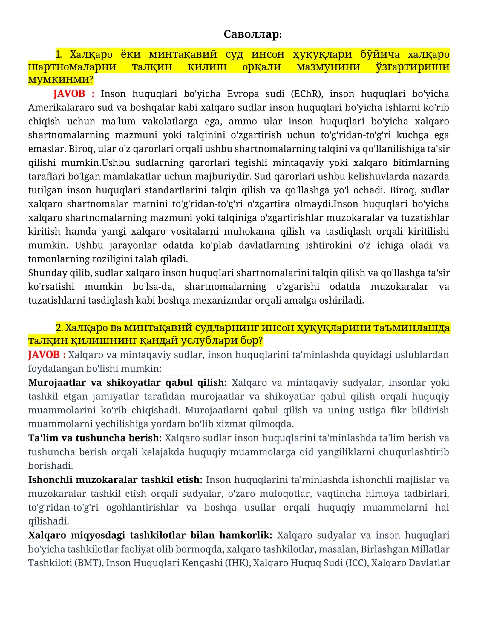 Inson huquqlari bo'yicha xalqaro shartnomalar