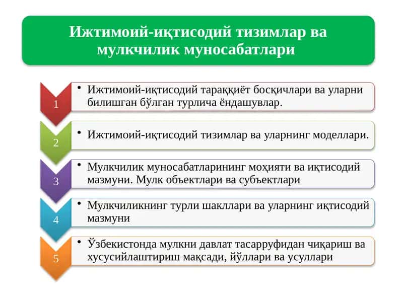 Ижтимоий-иқтисодий тизимлар ва мулкчилик муносабатлари