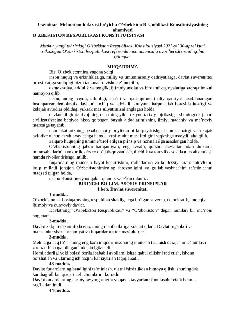 O‘ZBEKISTON RESPUBLIKASI KONSTITUTSIYASI