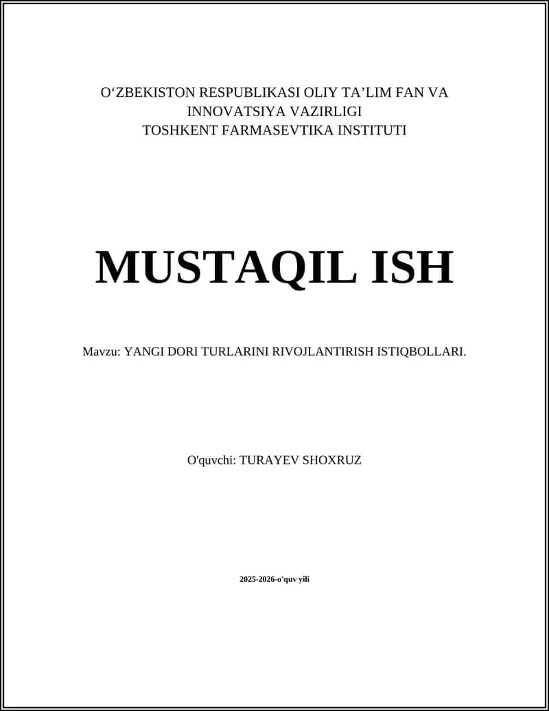 YANGI DORI TURLARINI RIVOJLANTIRISH ISTIQBOLLARI