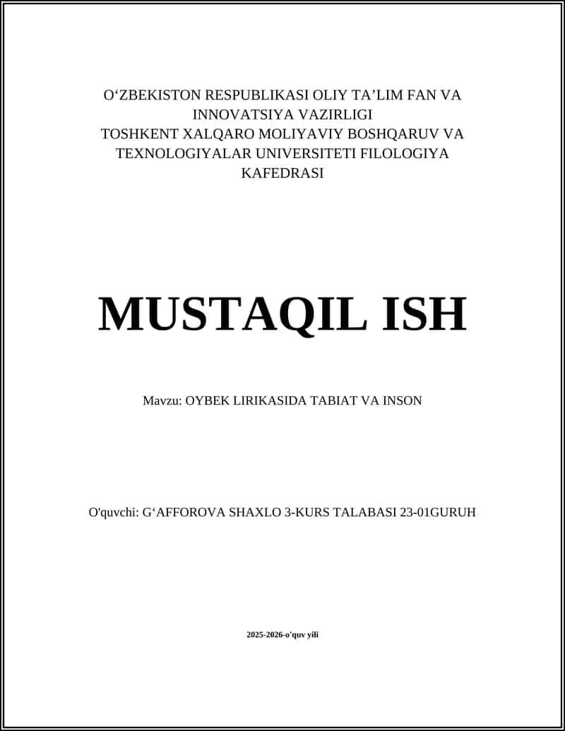 Oybek lirikasi: tabiat va inson uyg'unligi