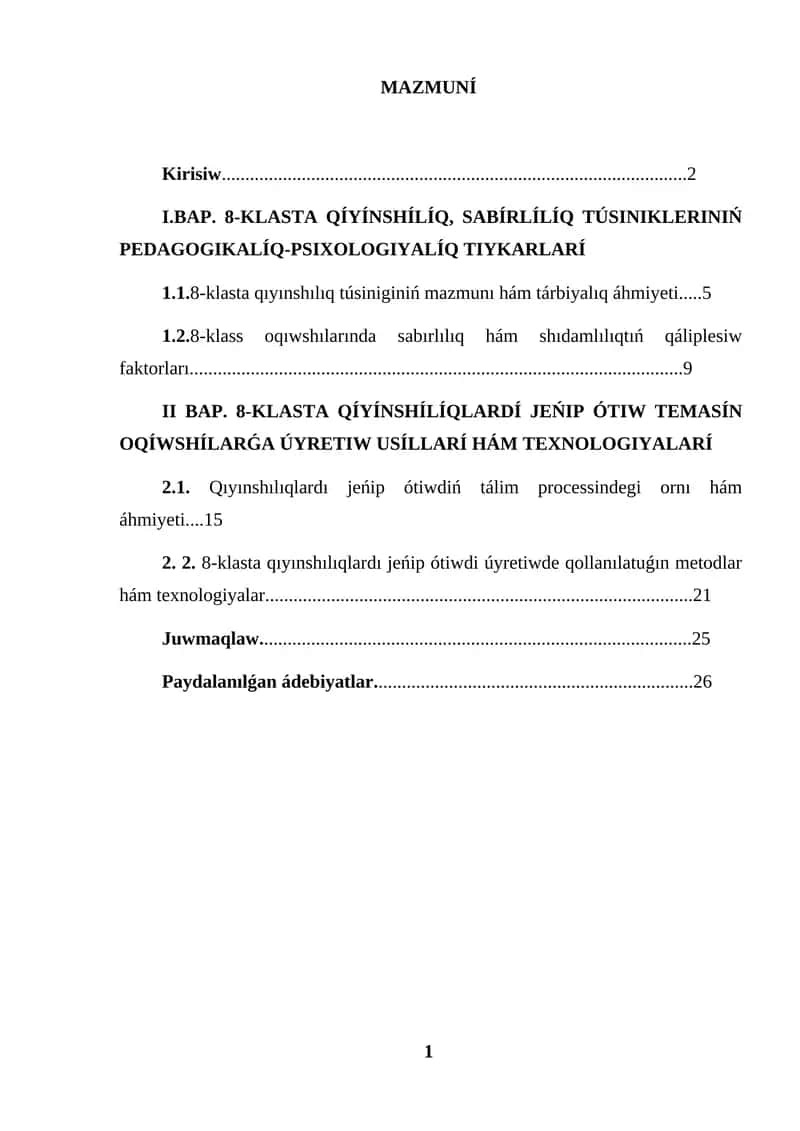 KURS JUMISI MASHAQATLARDI JEŃIP ÓTIW