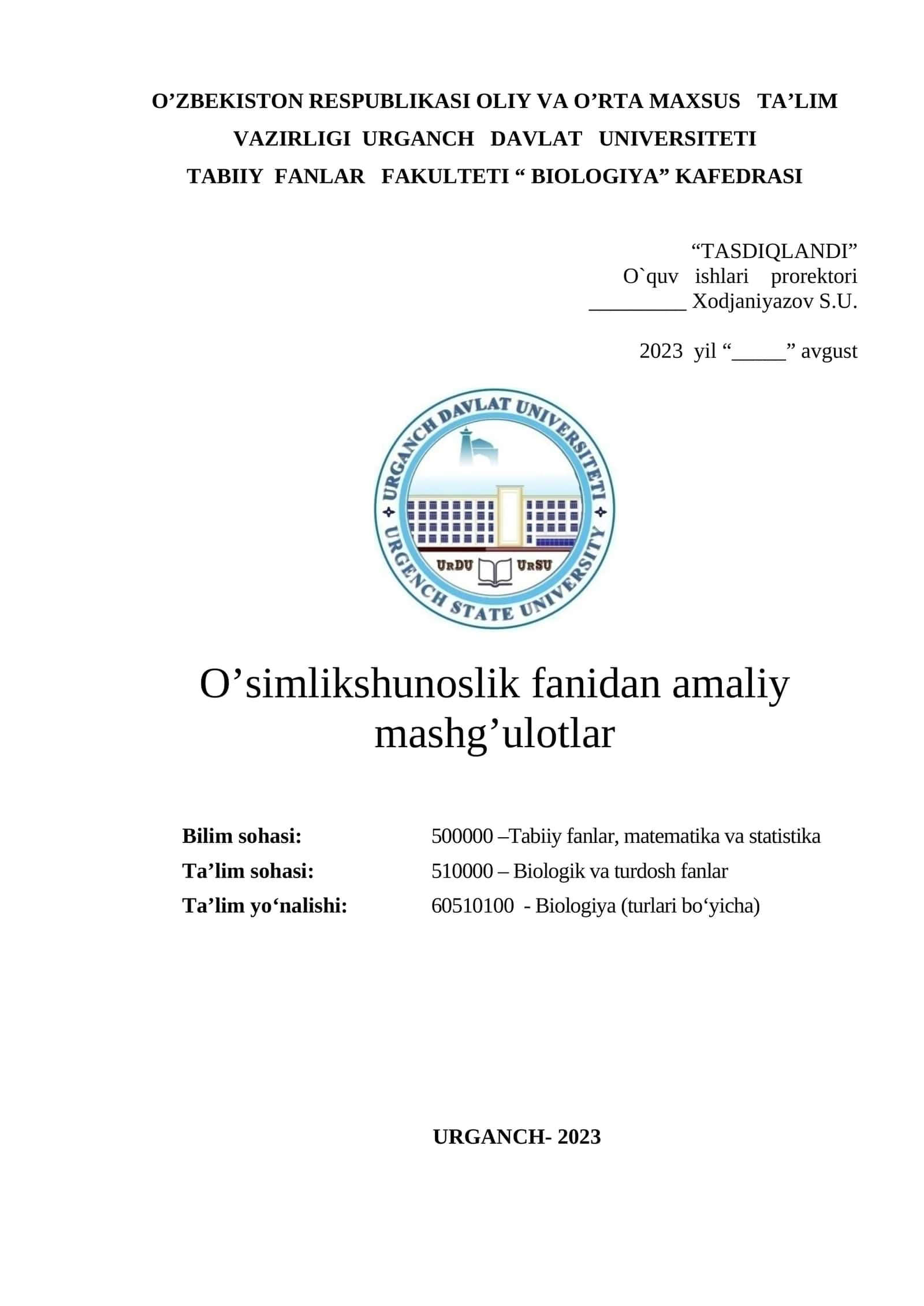 O’simlikshunoslik fanidan amaliy mashg’ulotlar