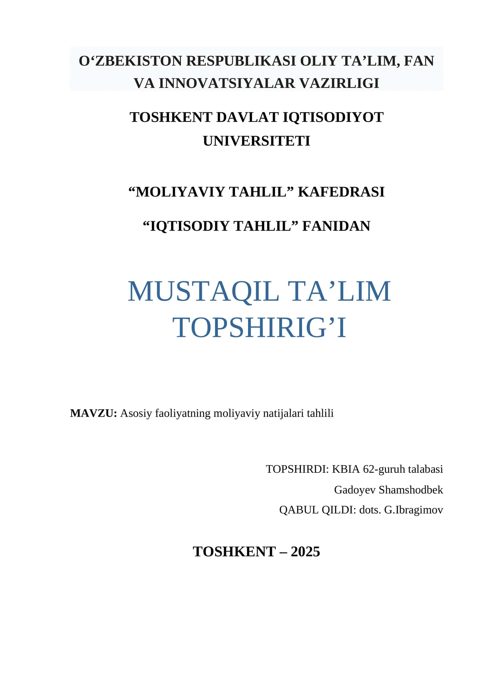 IQTISODIY TAHLIL