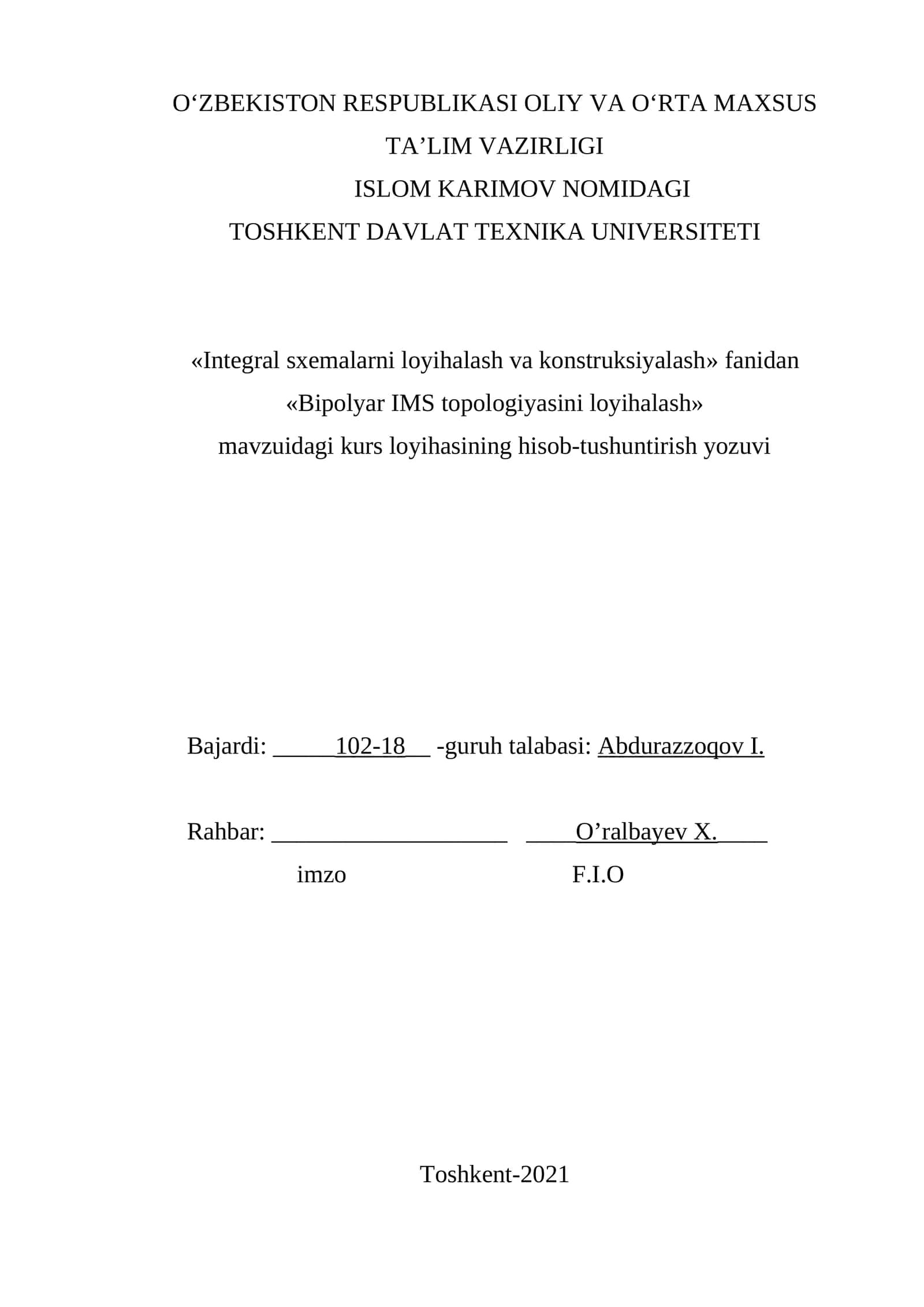 Bipolyar IMS topologiyasini loyihalash