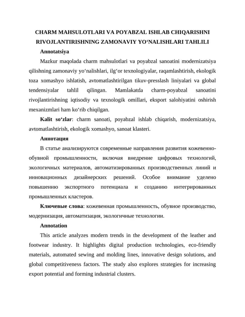Charm mahsulotlari va poyabzal ishlari