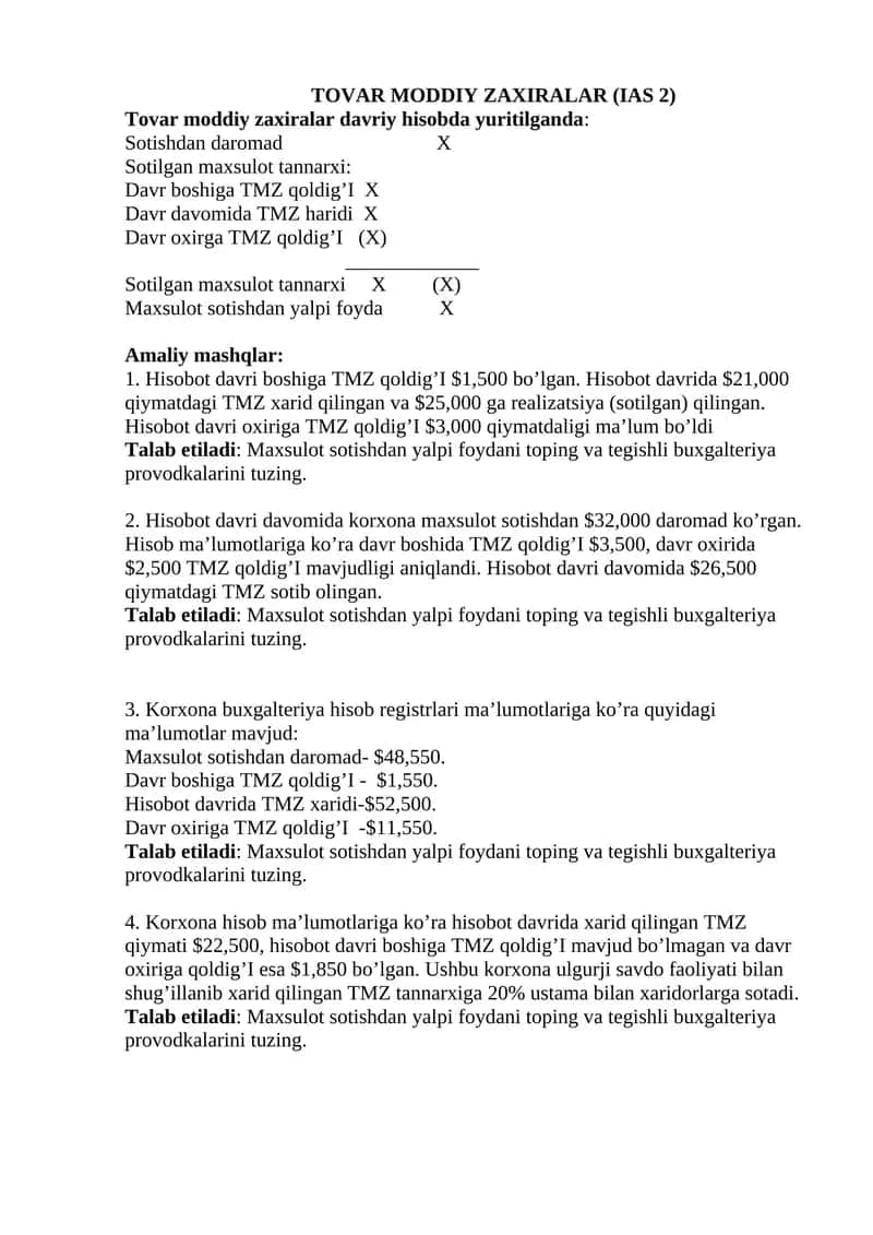 Tovar moddiy zaxiralar (IAS 2)