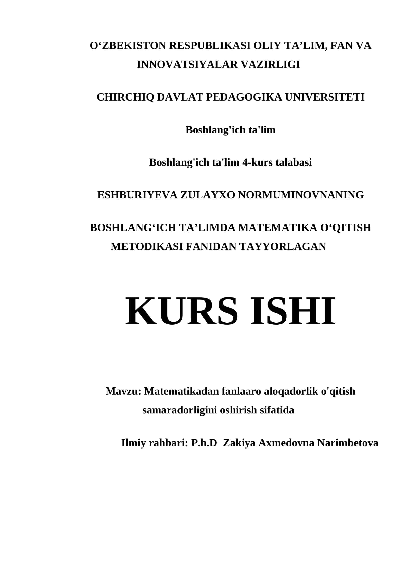 Matematikadan fanlararo aloqadorlik o'qitish samaradorligini oshirish sifatida
