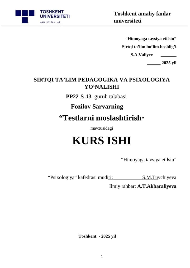 Testlarni moslashtirish