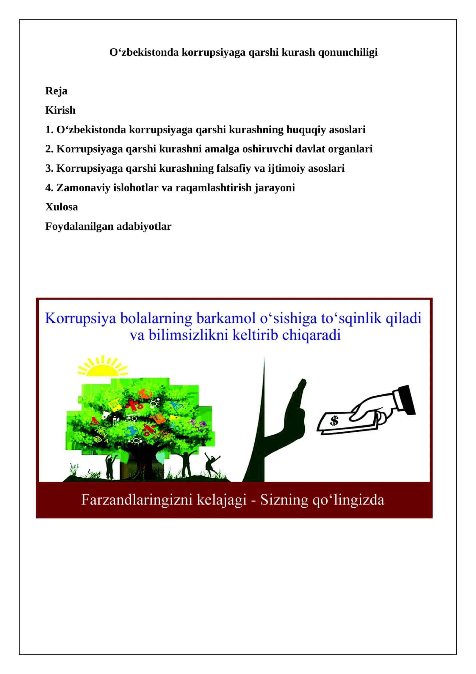O‘zbekistonda korrupsiyaga qarshi kurash qonunchiligi