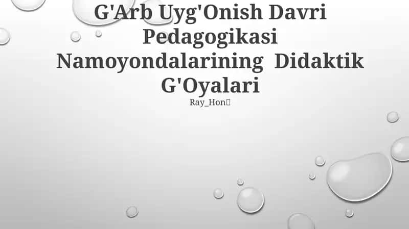 G'Arb Uyg'Onish Davri Pedagogikasi Namoyondalarining Didaktik G'Oyalari