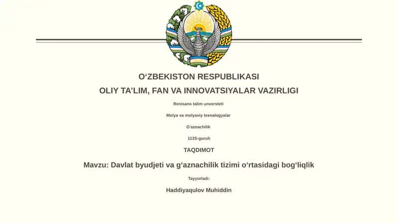 Davlat byudjeti va g‘aznachilik tizimi o‘rtasidagi bog‘liqlik