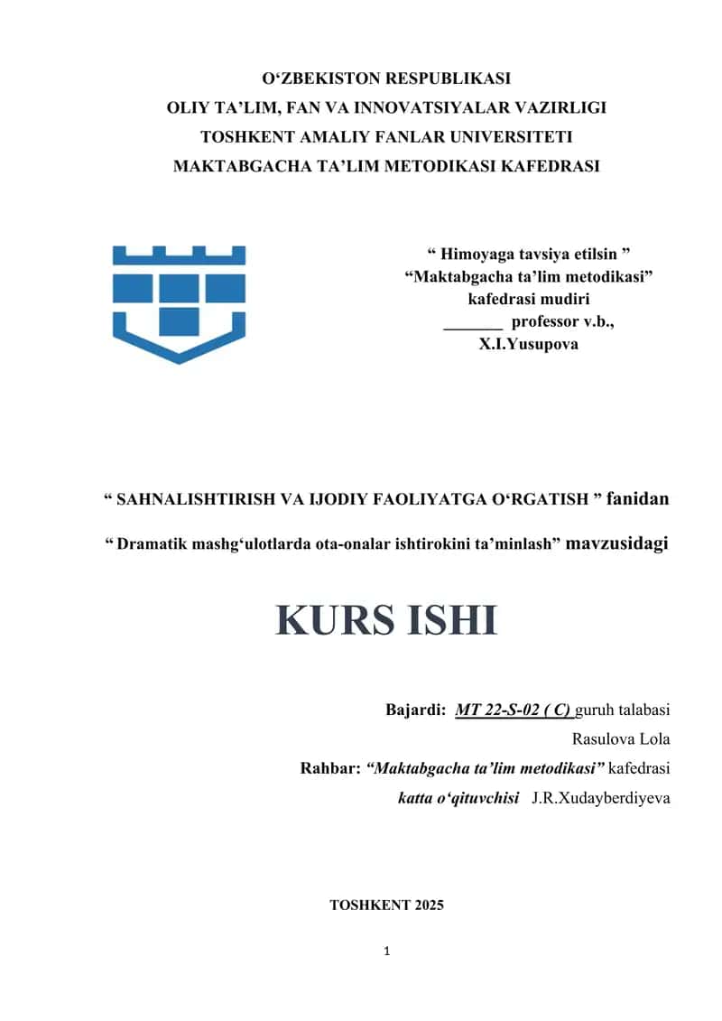 Dramatik mashgʻulotlarda ota-onalar ishtirokini ta’minlash