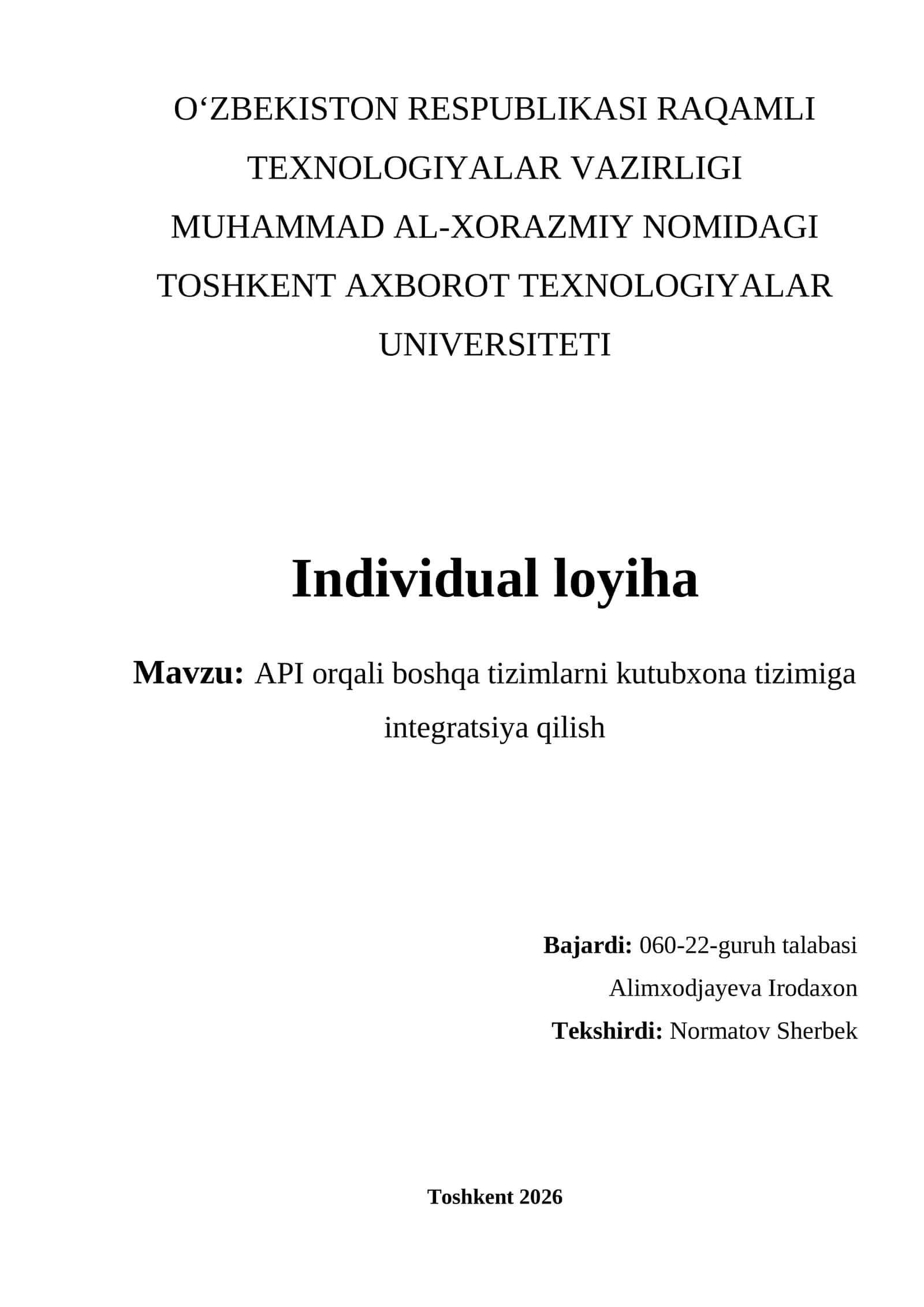 API orqali boshqa tizimlarni kutubxona tizimiga integratsiya qilish