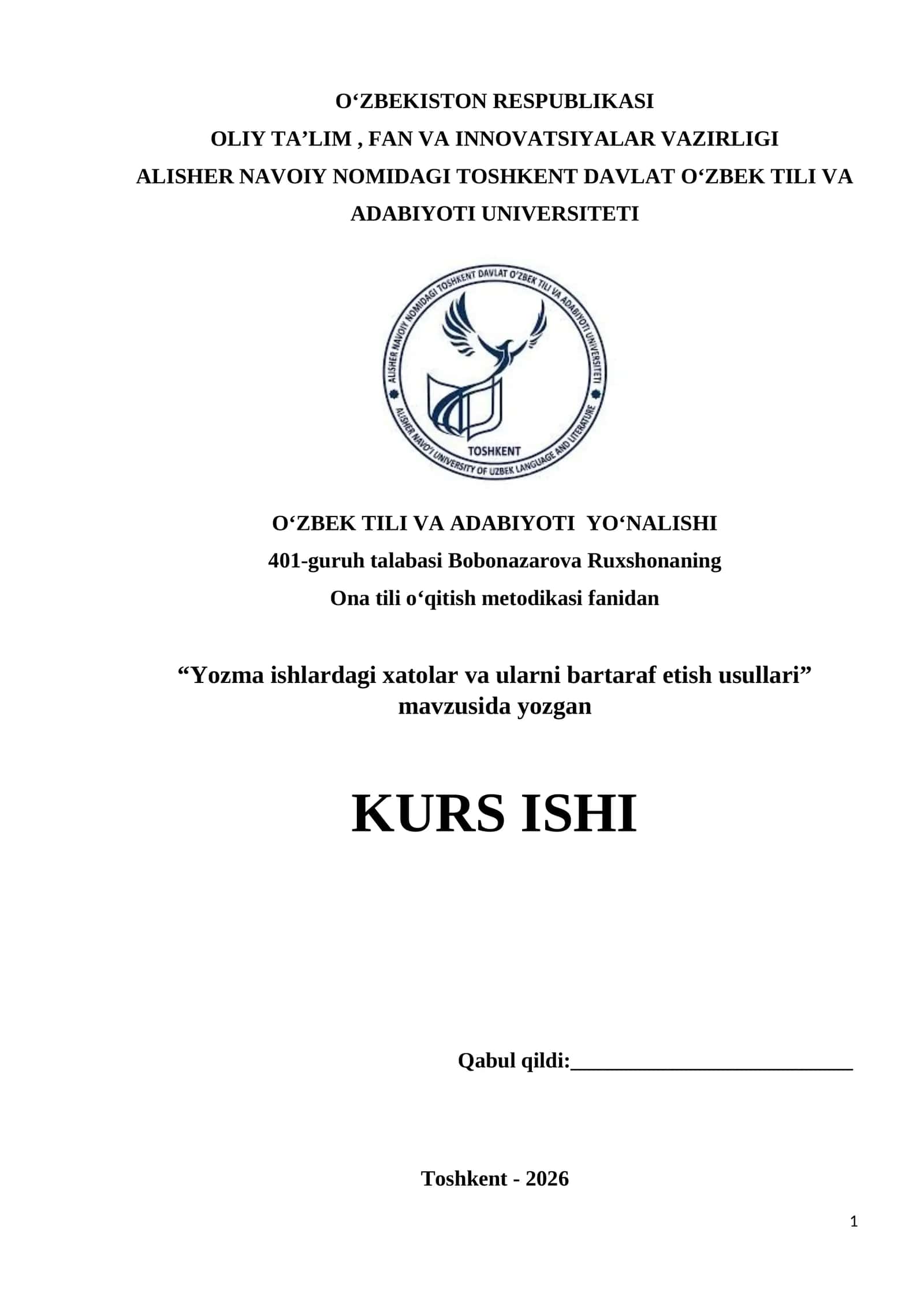 Yozma ishlardagi xatolar va ularni bartaraf etish usullari