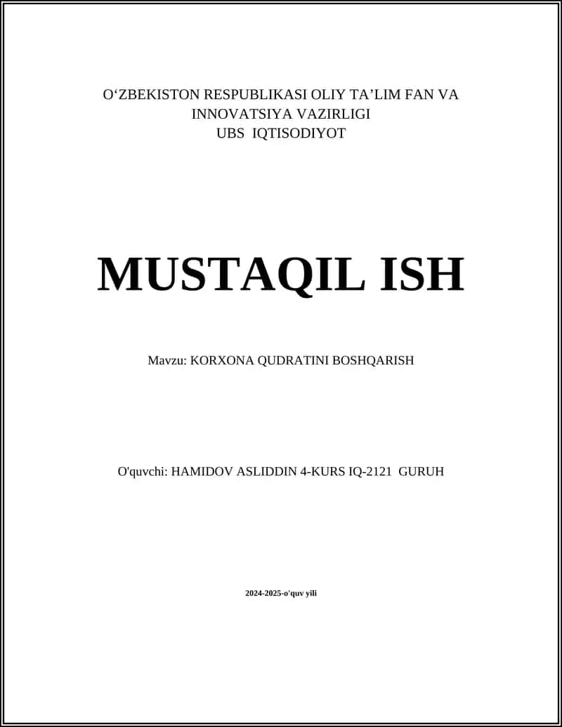 KORXONA QUDRATINI BOSHQARISH
