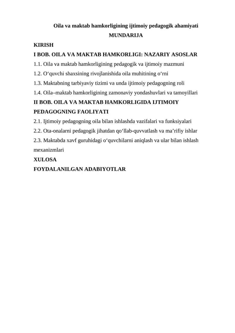 Oila va maktab hamkorligining ijtimoiy pedagogik ahamiyati
