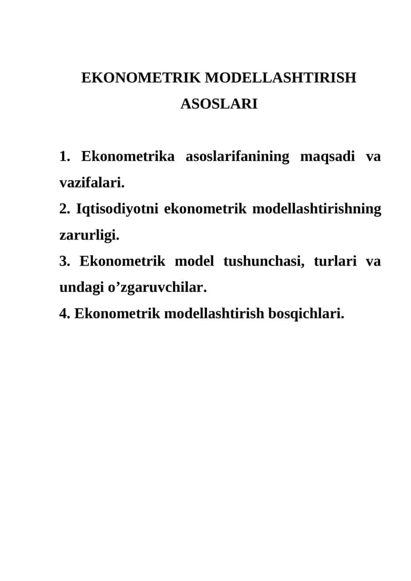 EKONOMETRIK MODELLASHTIRISH ASOSLARI
