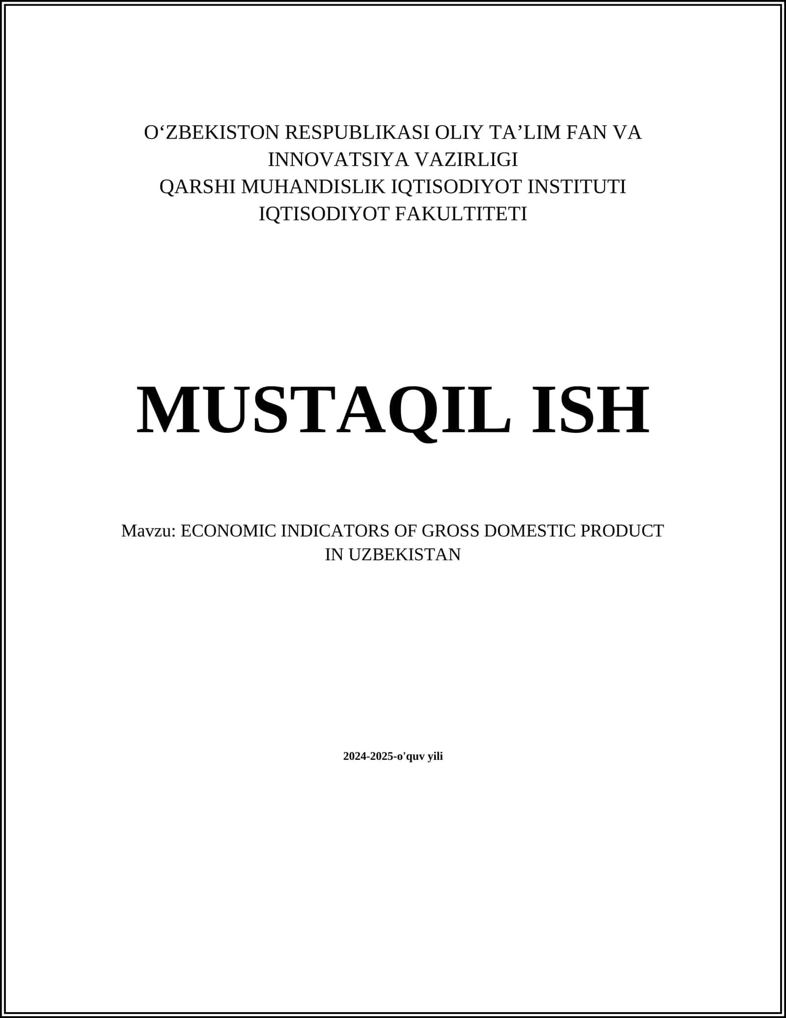 ECONOMIC INDICATORS OF GROSS DOMESTIC PRODUCT IN UZBEKISTAN
