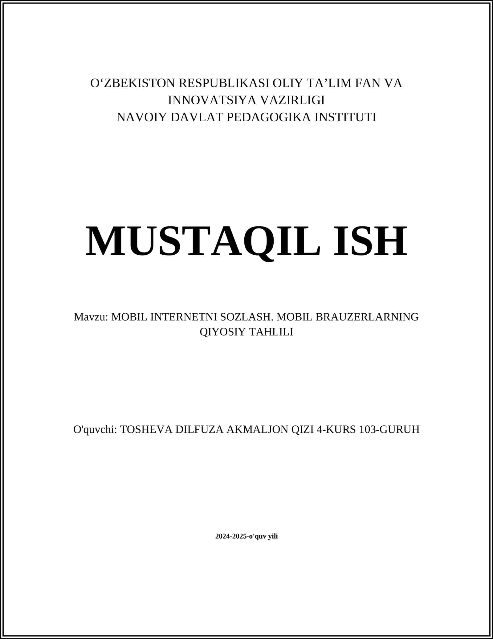 MOBIL INTERNETNI SOZLASH. MOBIL BRAUZERLARNING QIYOSIY TAHLILI