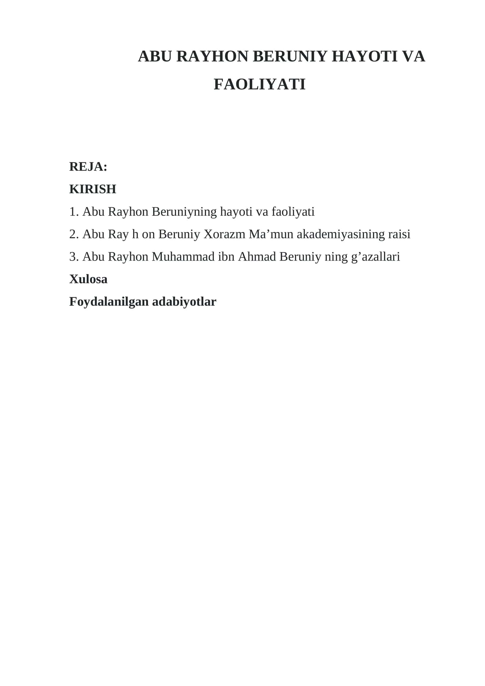 Abu Rayhon Beruniy Hayoti va Faoliyati