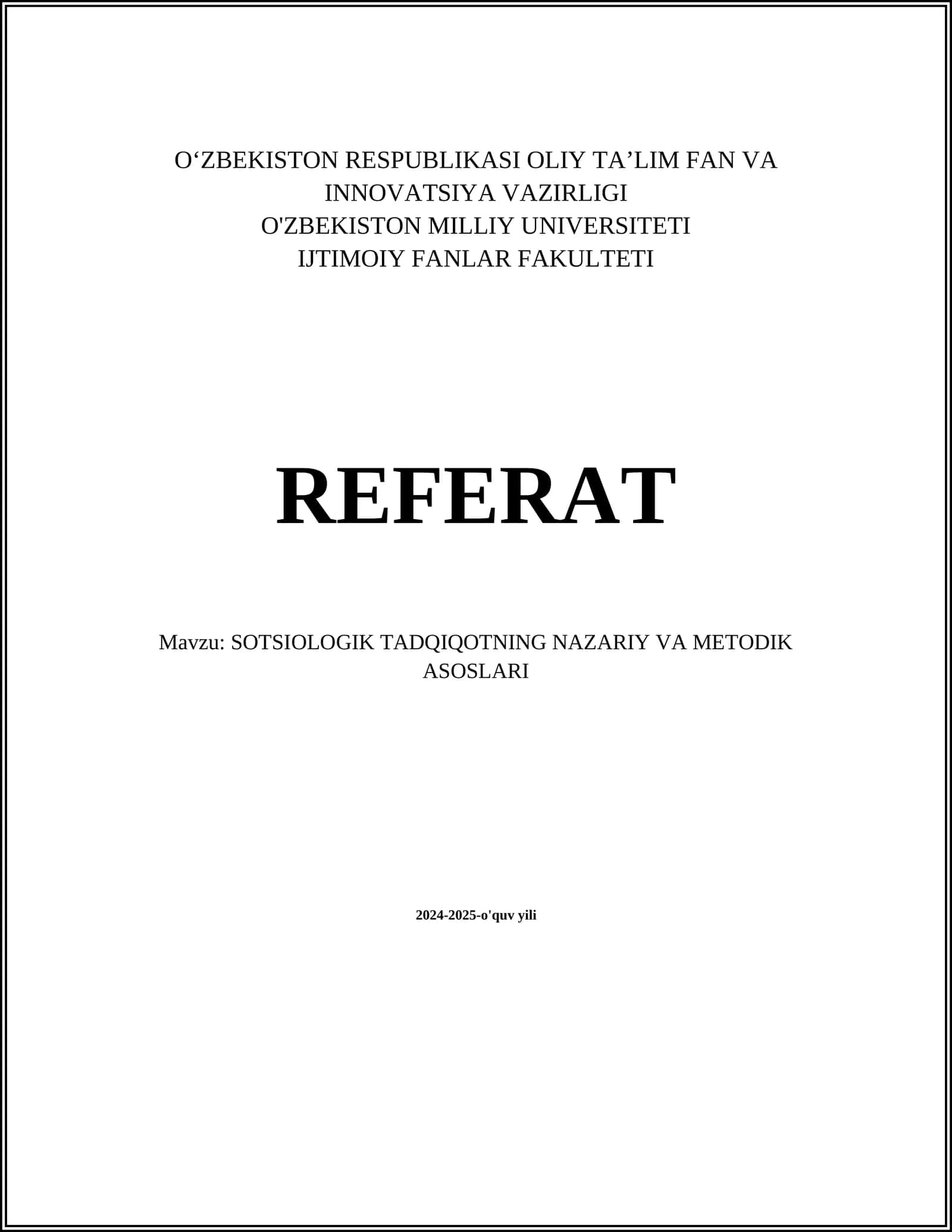 Sotsiologik Tadqiqotning Nazariy va Metodik Asoslari