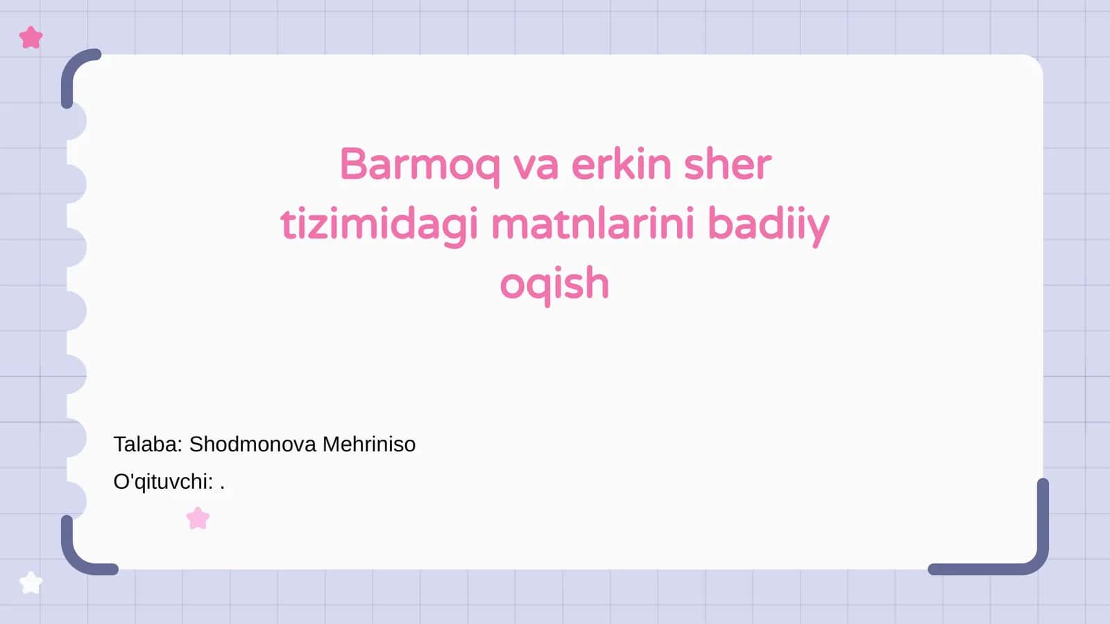 Barmoq va erkin sher tizimidagi matnlarini badiiy oqish