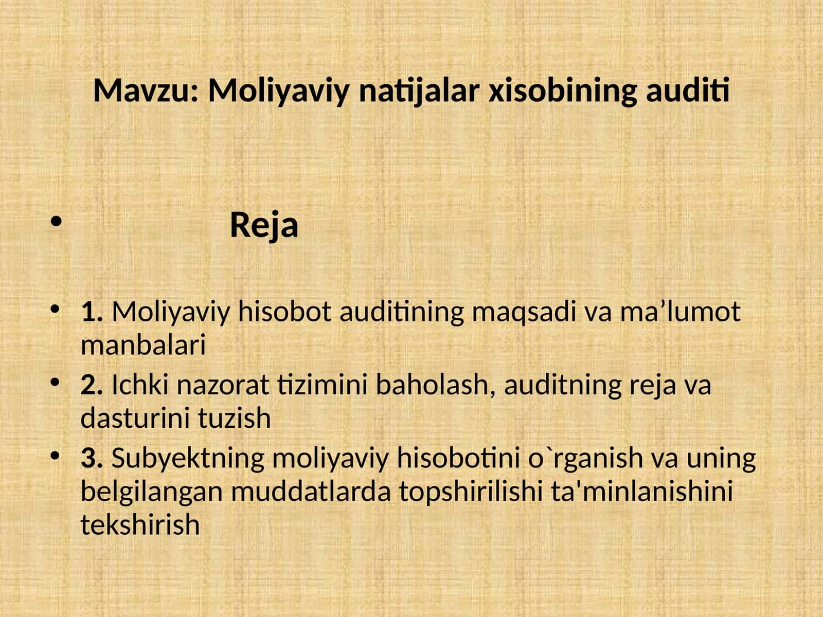 Moliyaviy natijalar xisobining auditi