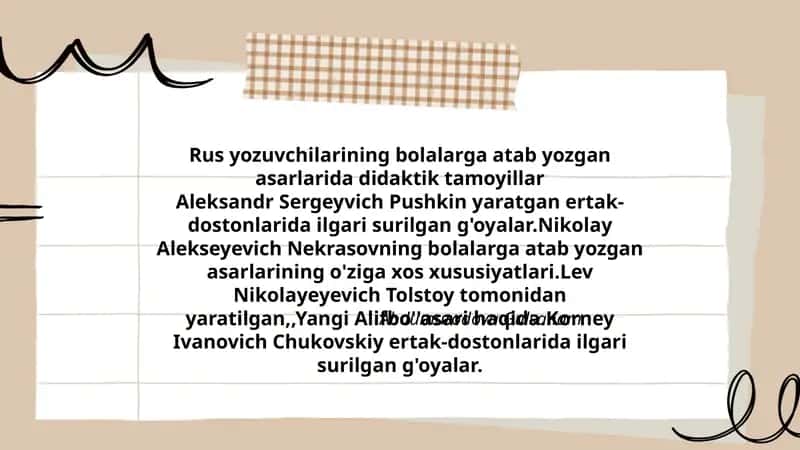 Rus yozuvchilarining bolalarga atab yozgan asarlarida didaktik tamoyillar