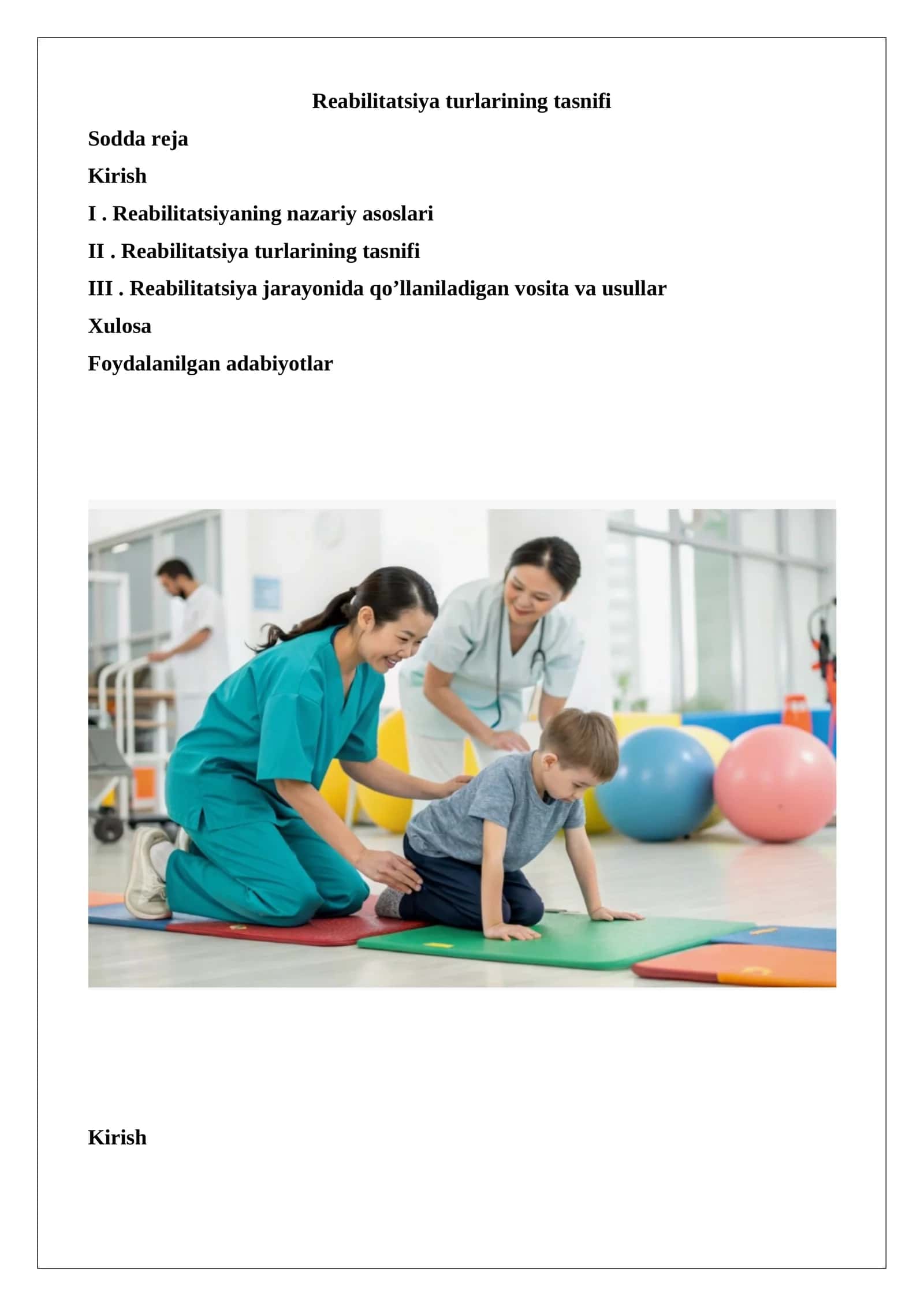 Reabilitatsiya turlarining tasnifi