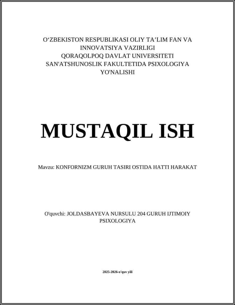 KONFORNIZM GURUH TASIRI OSTIDA HATTI HARAKAT