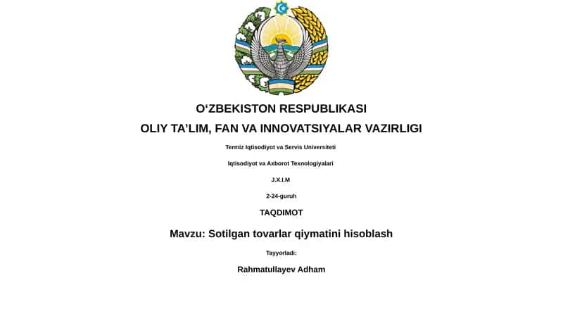 Sotilgan tovarlar qiymatini hisoblash
