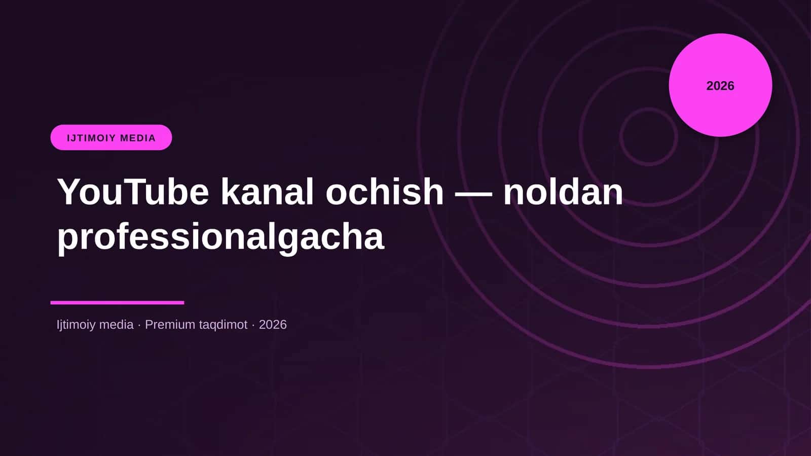 YouTube kanal ochish — noldan professionalgacha