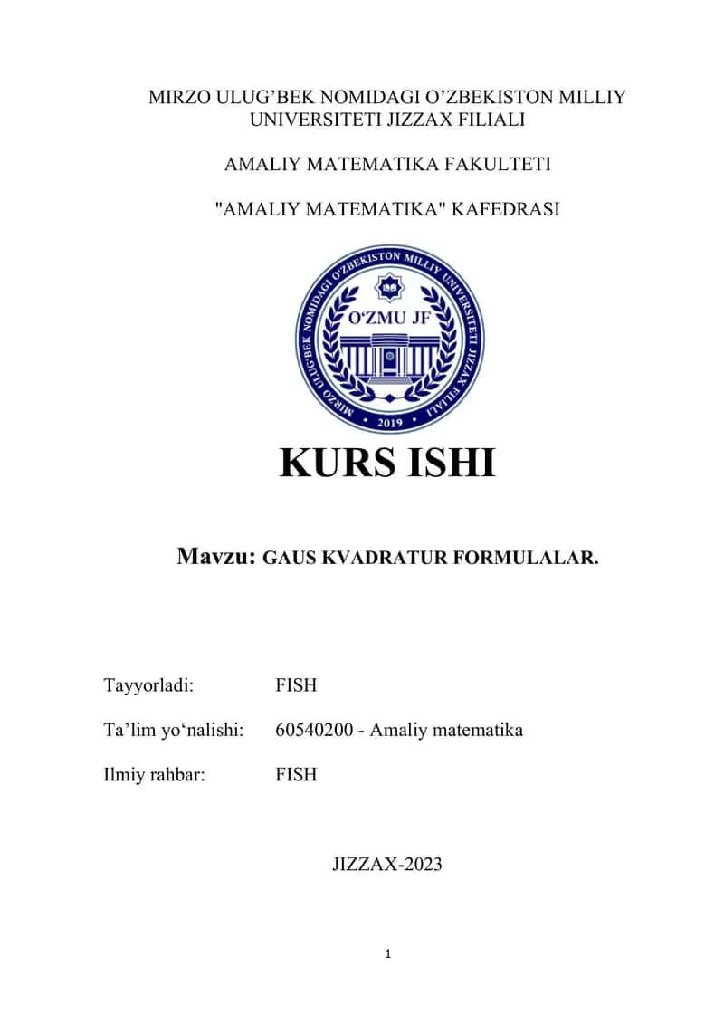 GAUS KVADRATUR FORMULALAR