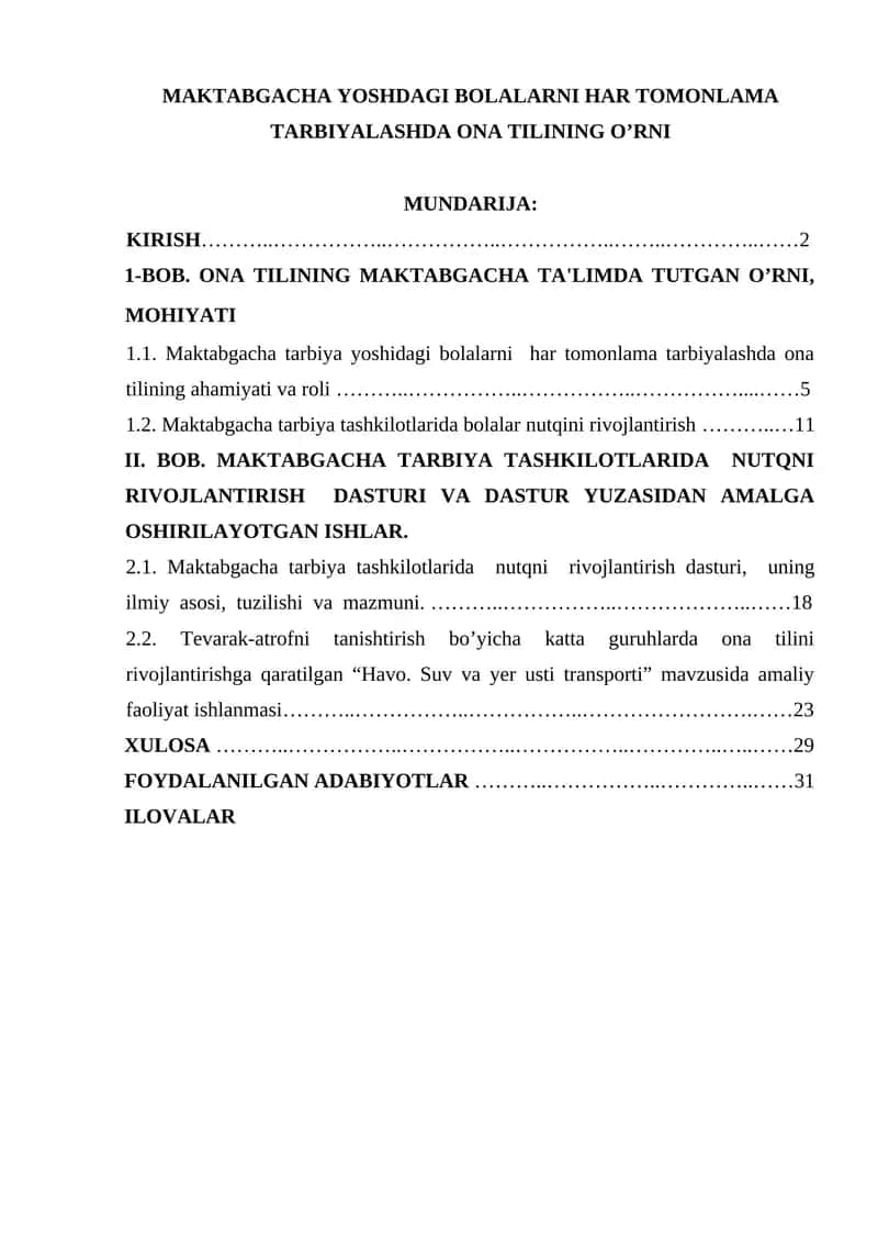 MAKTABGACHA YOSHDAGI BOLALARNI HAR TOMONLAMA TARBIYALASHDA ONA TILINING O’RNI