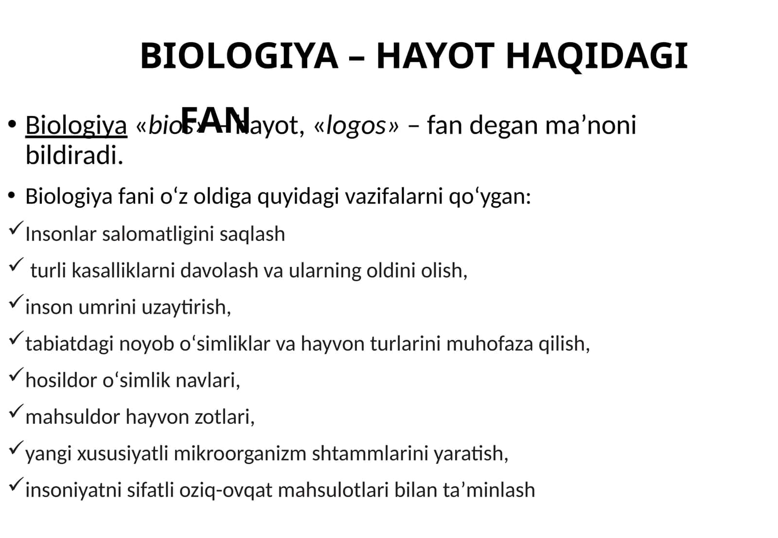 biologiya hayot haqidagi fan
