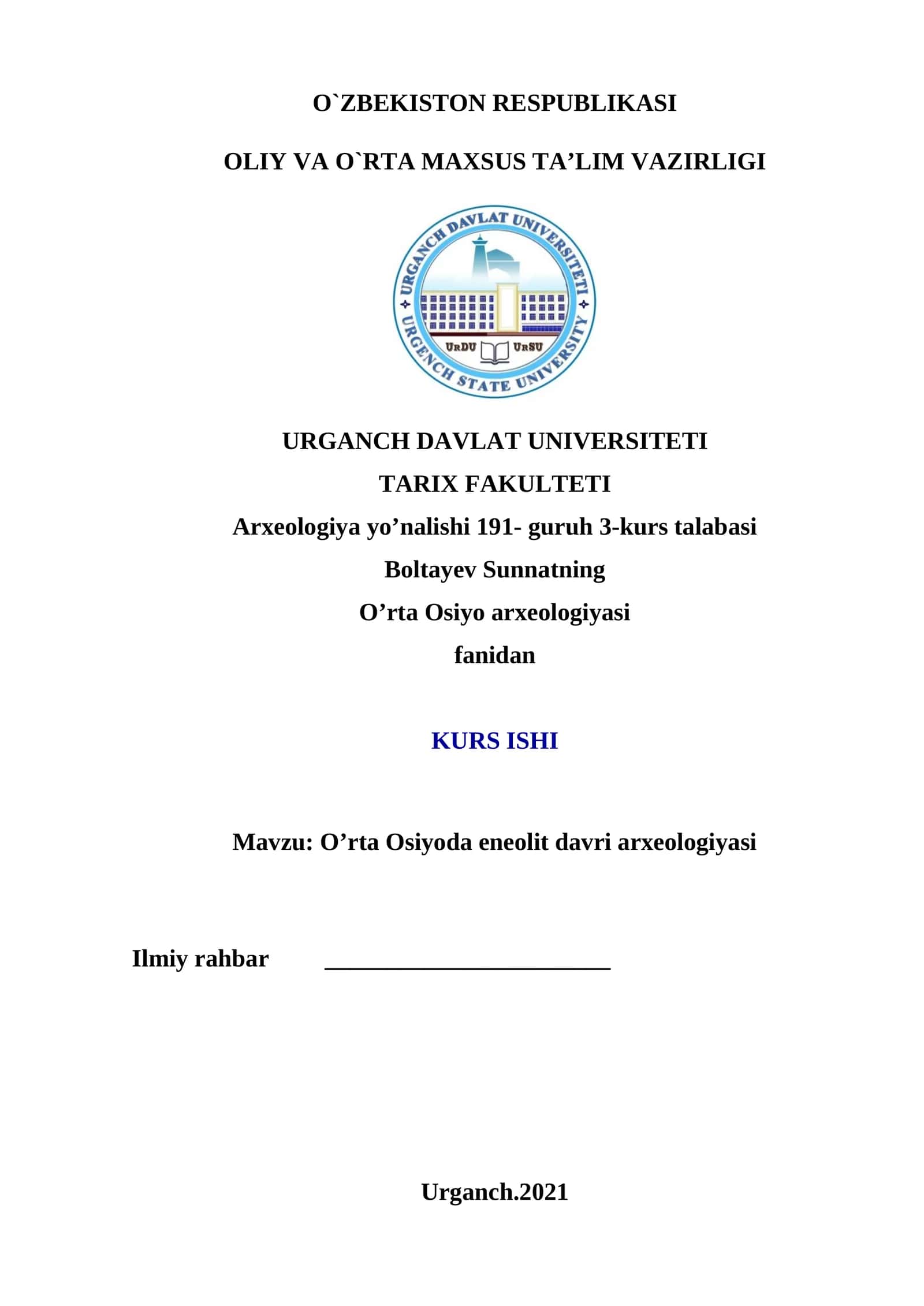 O’rta Osiyoda eneolit davri arxeologiyasi