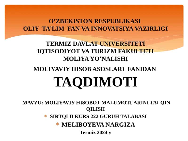 Moliyaviy hisob asoslari fanida taqdimot