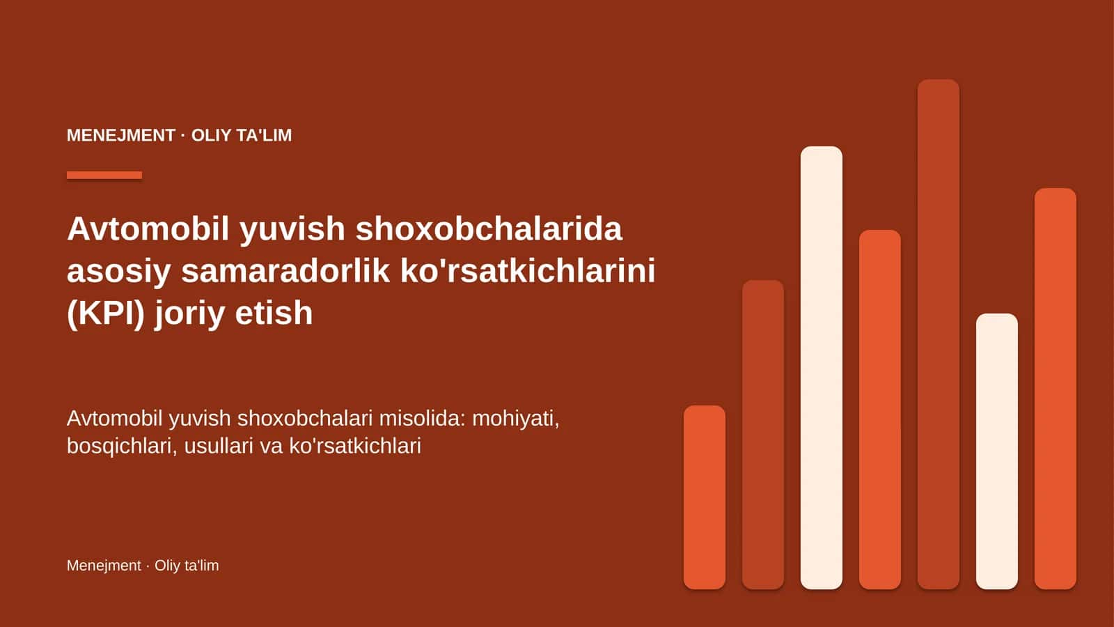 Avtomobil yuvish shoxobchalarida asosiy samaradorlik ko'rsatkichlarini (KPI) joriy etish
